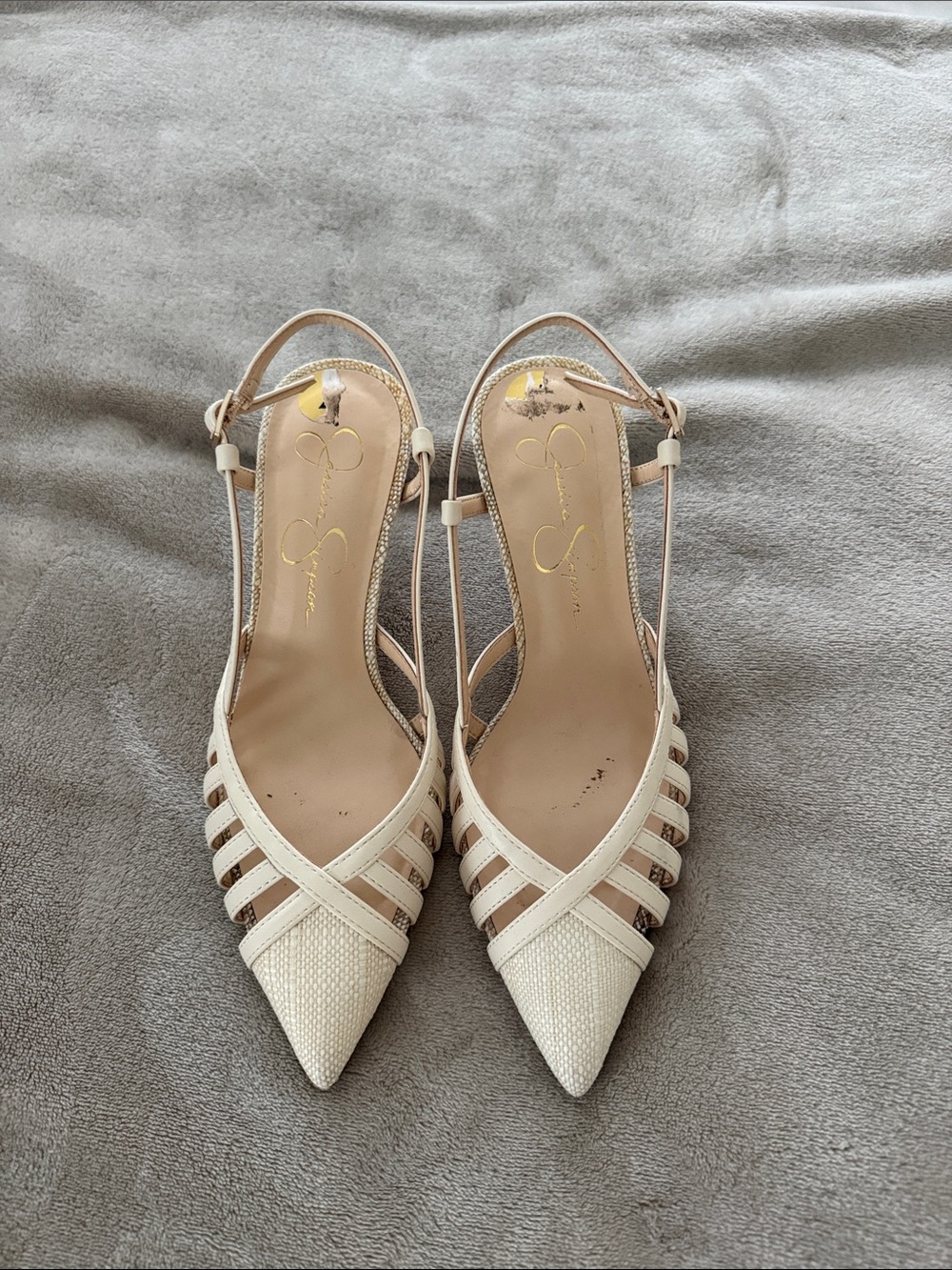 Jessica Simpson Ivory Strappy Pointed Slingback Heels